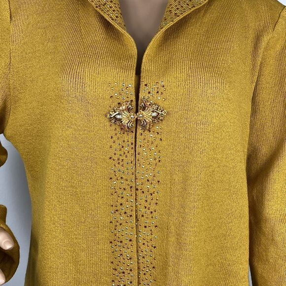 ❤️Last Chance Midnight Velvet Mustard color wool blend cardigan sweater size 16W - Picture 3 of 11